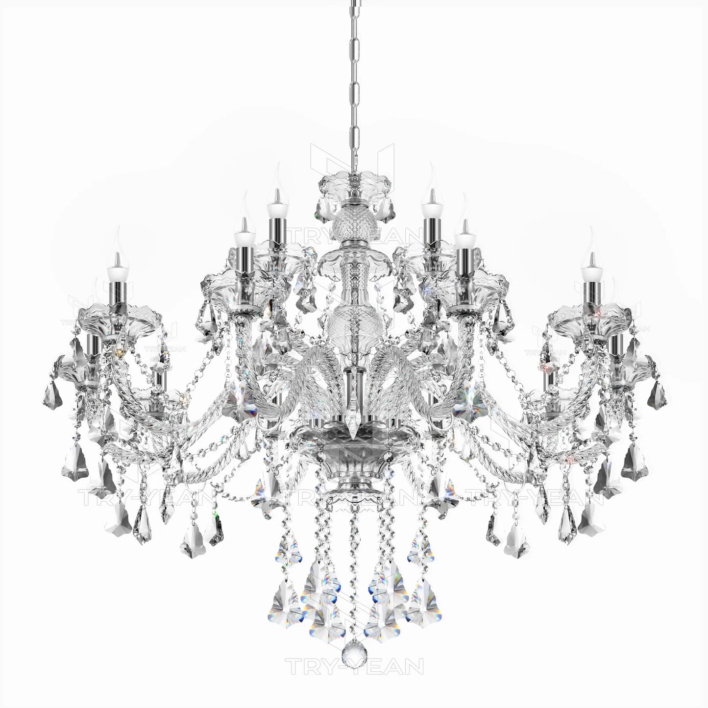 15 Arms Crystal Chandelier Pendant Light Modern K9 for Living Room