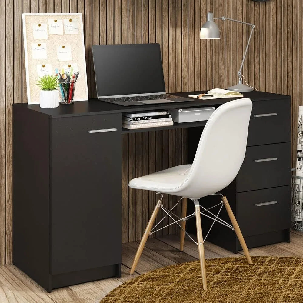 Computer Desk with Drawers and Storage Shelf Modern Home Office Workstation