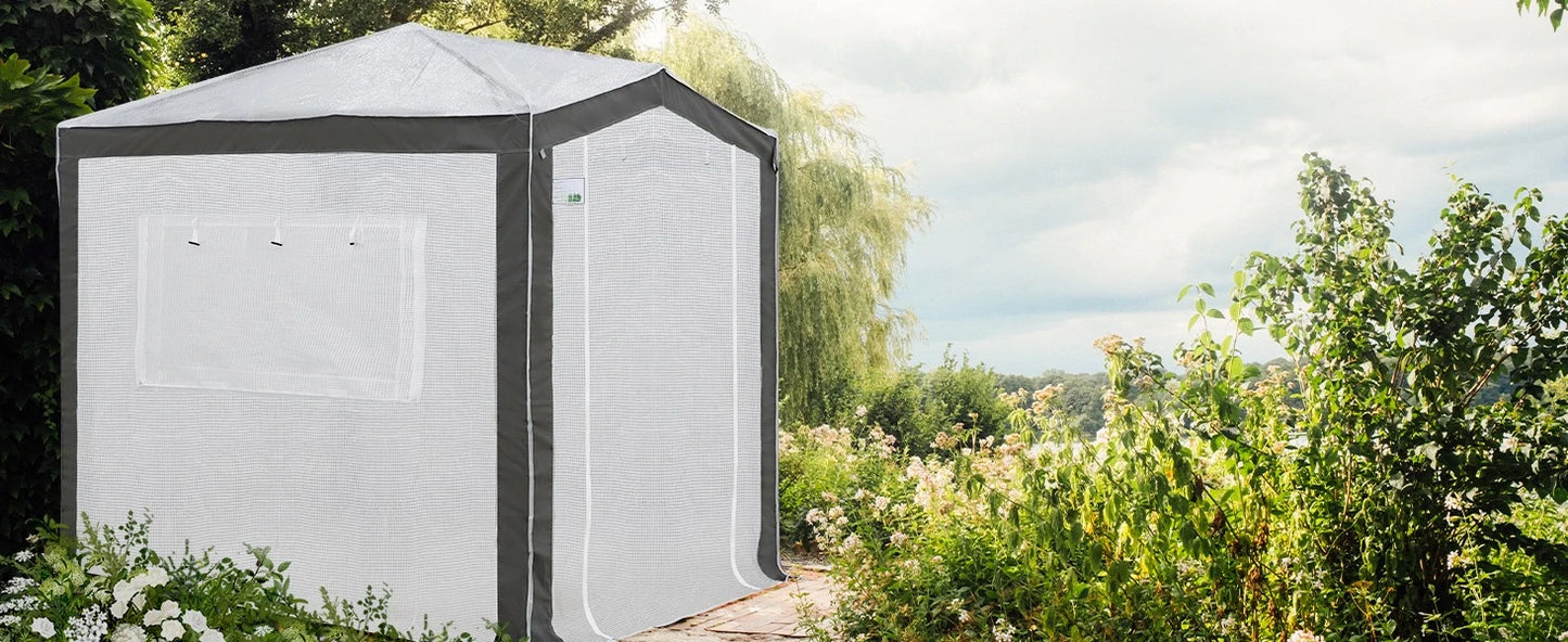 8x6 Portable Walk-in Greenhouse with Zipper Doors and Mesh Windows