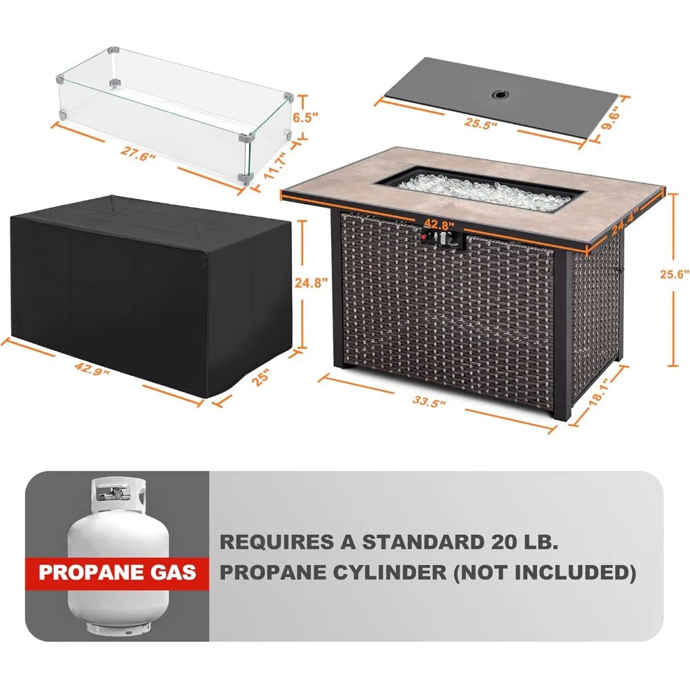 Nuu Garden 43 Inch Propane Fire Pit Table 50000 BTU Outdoor Patio