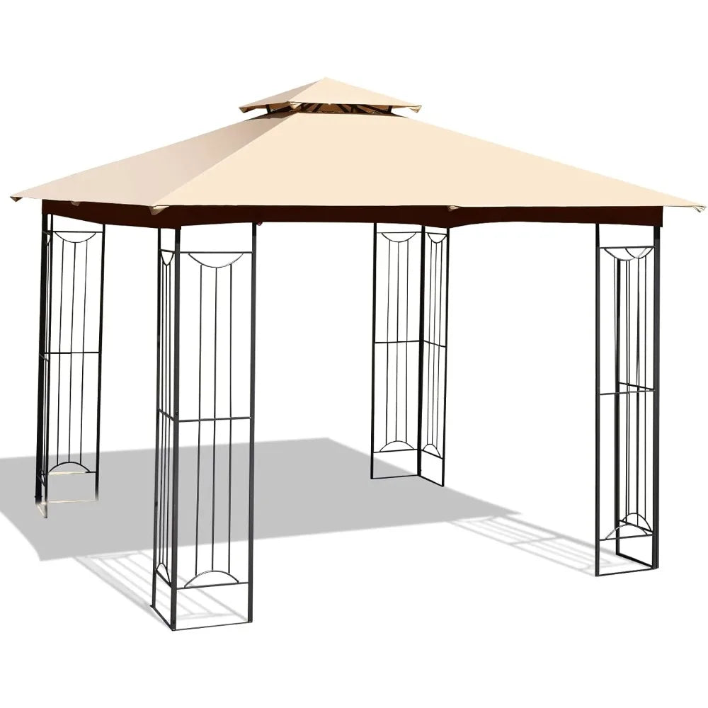 10x10 FT Patio Gazebo Double Roof Steel Frame Outdoor Shelter