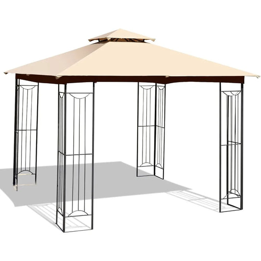 10x10 FT Patio Gazebo Double Roof Steel Frame Outdoor Shelter