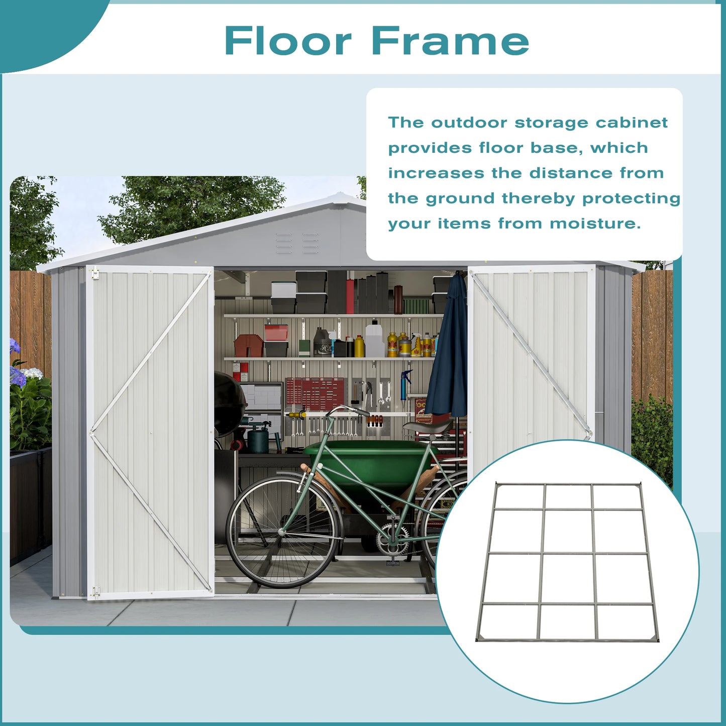 Ljustra 10x12 FT Metal Utility Tool Shed Garden Storage Waterproof