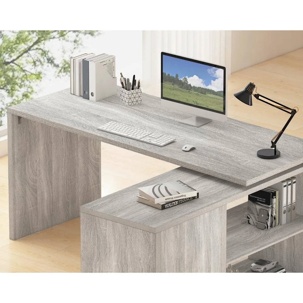 L Shaped Corner Desk with Storage Reversible Computer Desk