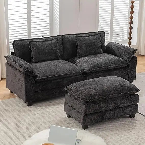 Modular L-Shape Chenille Sectional Sofa Couch w/ Ottoman Pillows for Living Room