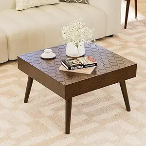 Coffee Table with 2 Storage Drawers Vintage Farmhouse Wood Center Table