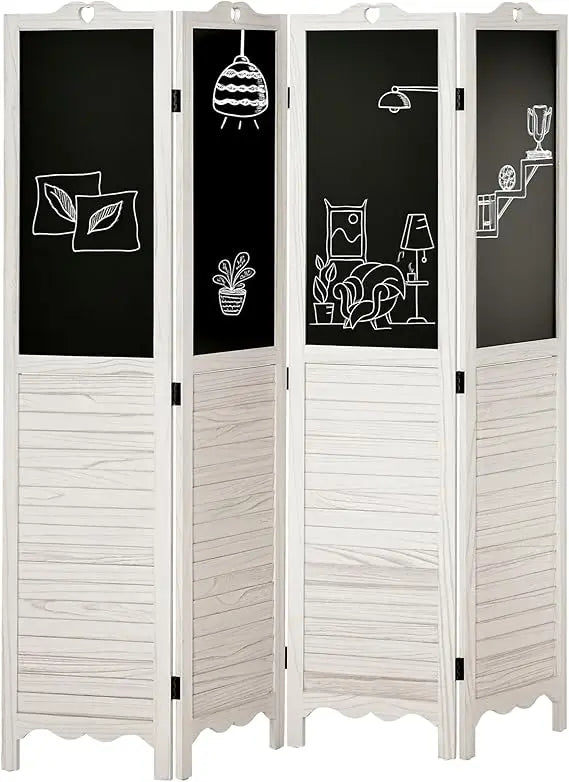 4-Panel Folding Room Divider with Blackboard Privacy Screen for Office Bedroom