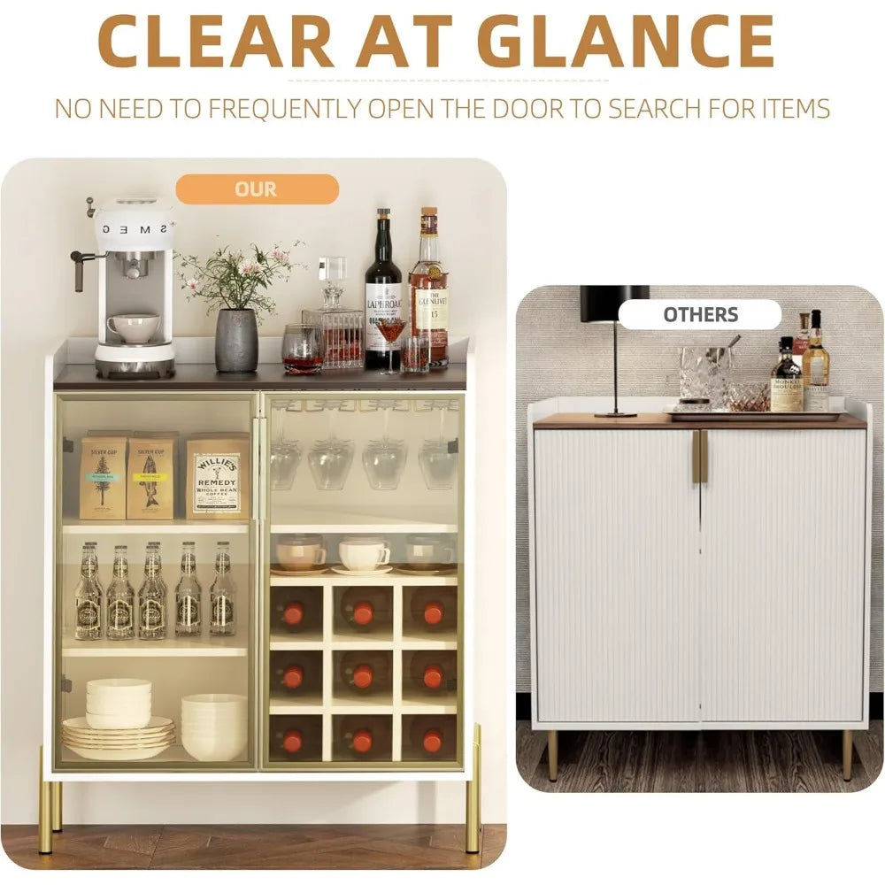 Ljustra Coffee Bar Cabinet Glass Door White Wine Liquor Storage Buffet