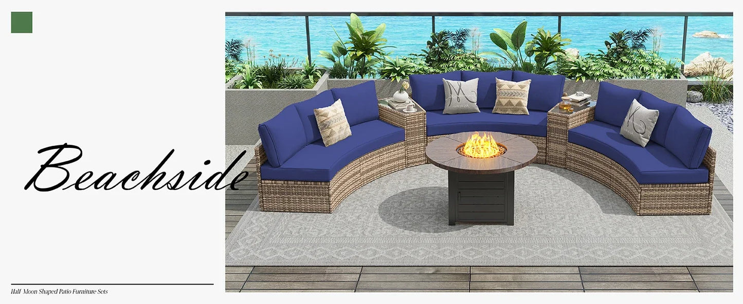 Ljustra 3 Piece Half-Moon Sectional Outdoor Sofa Set with Cushions