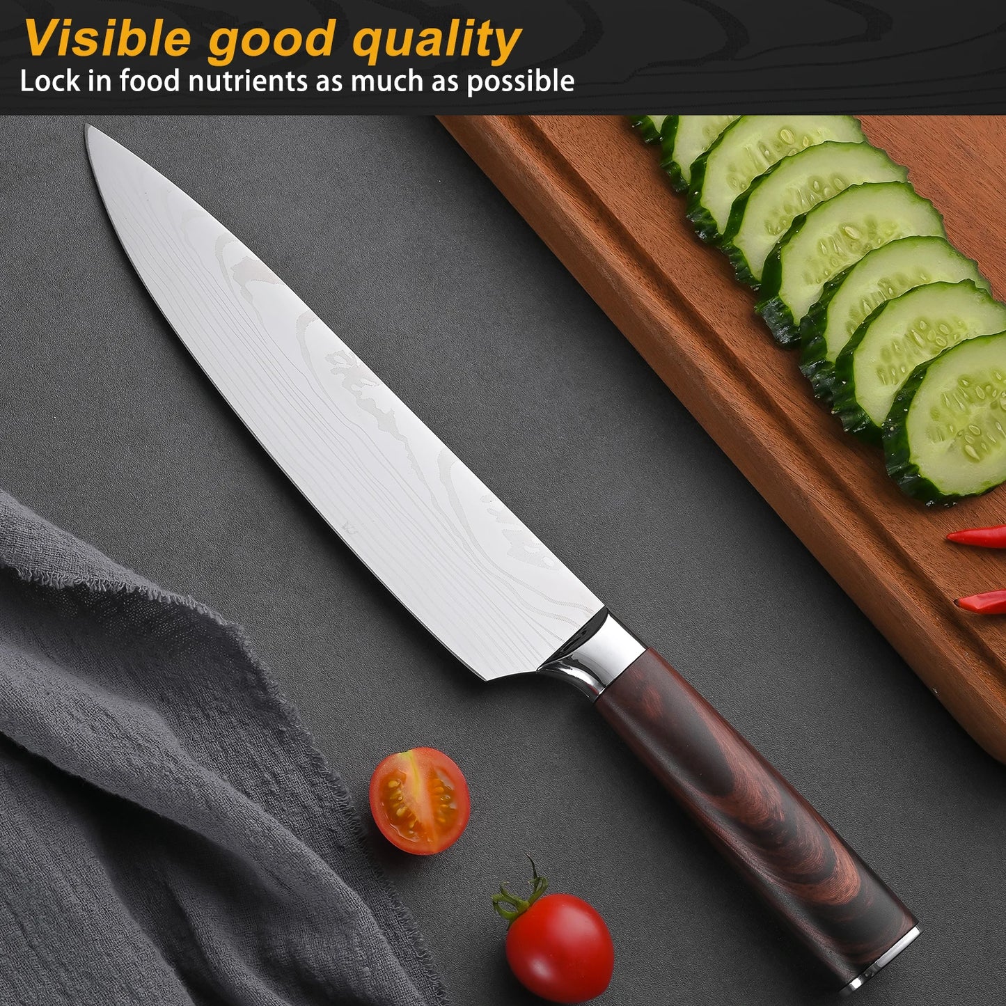 Large Mahogany Kitchen Knife Set Stainless Steel Chef Knives 1-5 Pieces