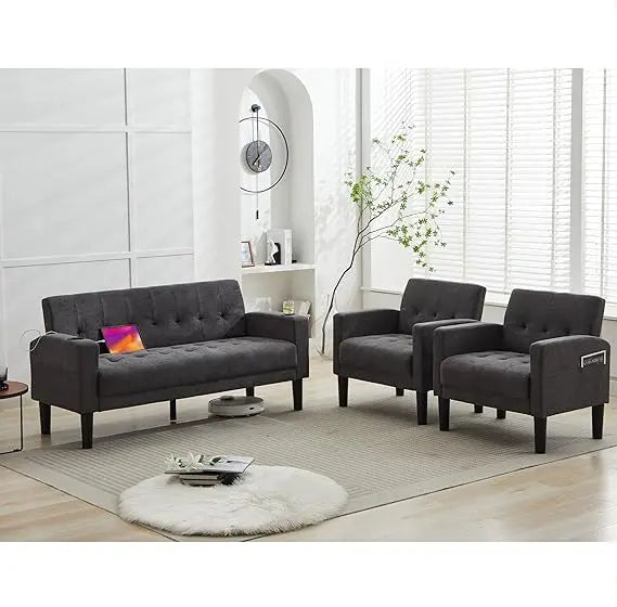 Ljustra Mid-Century Sectional Sofa Set 3 Pieces Loveseat with USB