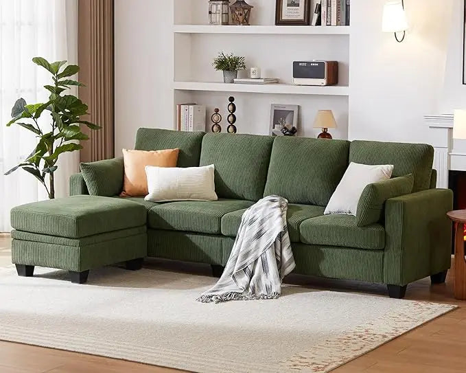 Ljustra Corduroy Modular Sectional Couch with Ottoman Chaise 4-seat Sofa