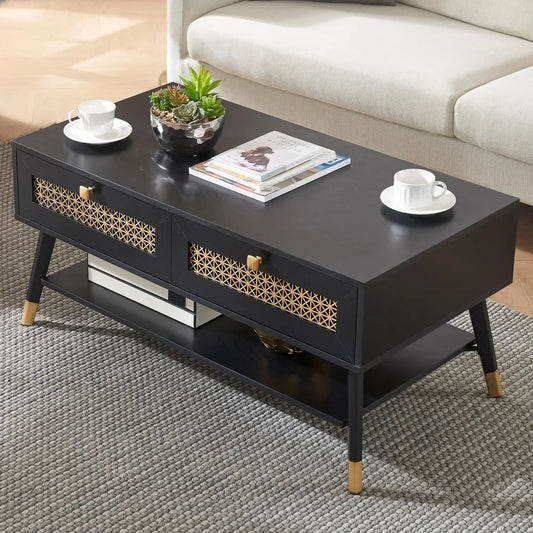 Wooden Mid Century Modern Coffee Table with Storage for Living Room