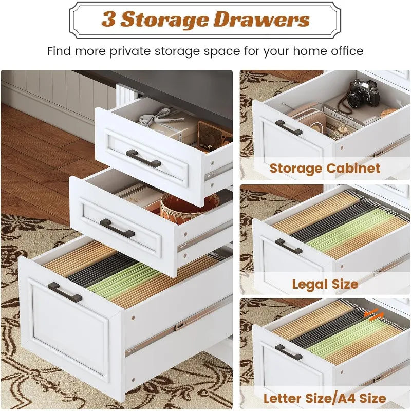 SEDETA 69" Executive L Shaped Desk with Drawers Power Outlet Home Office