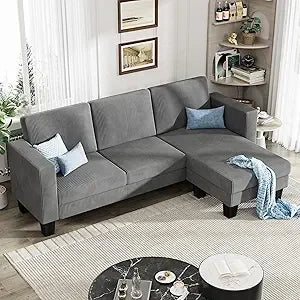 L-Shaped Convertible Sectional Sofa with Mobile Footrest for Living Room