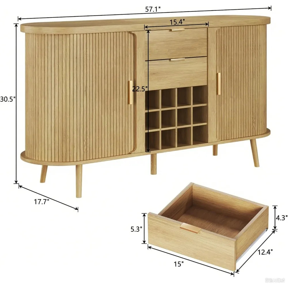Ljustra Mid Century Sideboard Buffet Cabinet with Wine Storage and Drawers