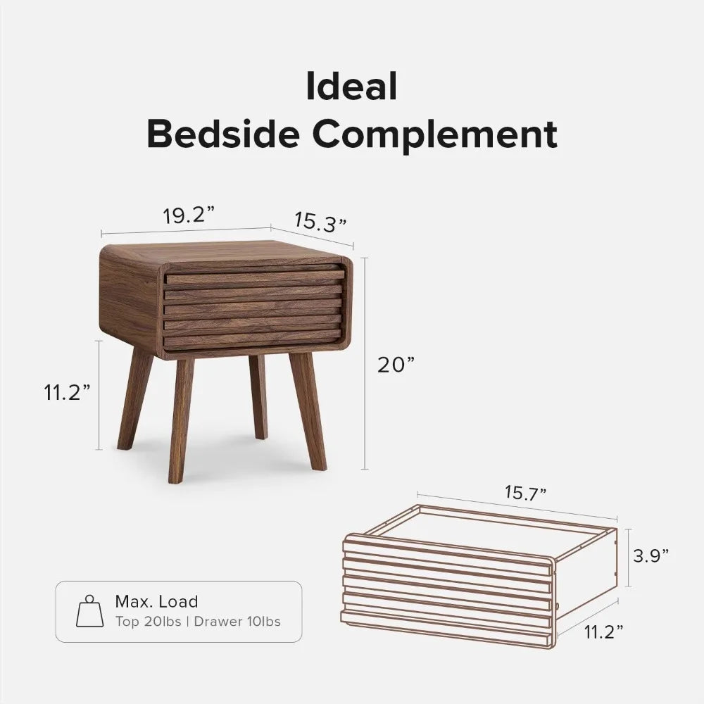 Ensley Nightstand Mid Century Modern Side Table with Drawer