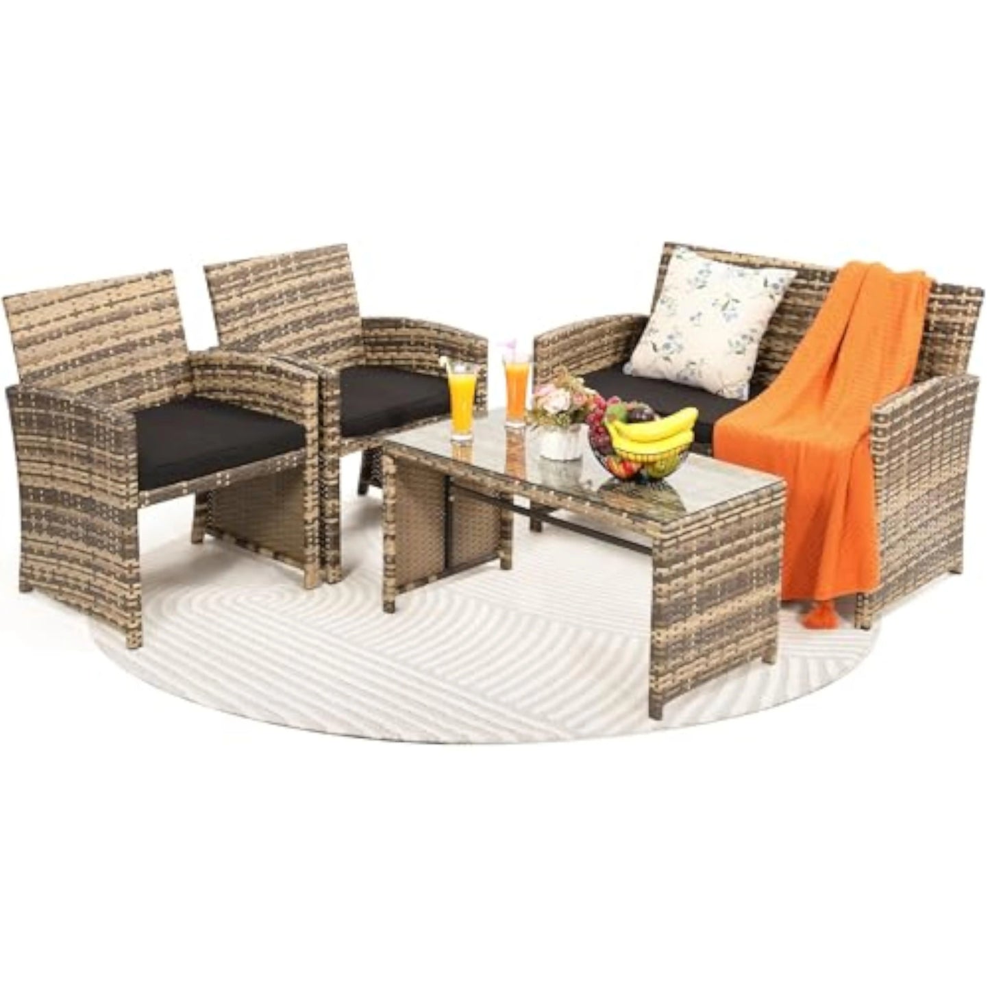 **** Ljustra 4 Piece Patio Furniture Set Cushioned Sofa Coffee Table Outdoor