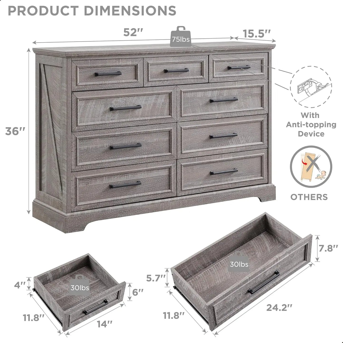 **** Farmhouse 9 Drawer Dresser Tall Modern Bedroom Storage Furniture