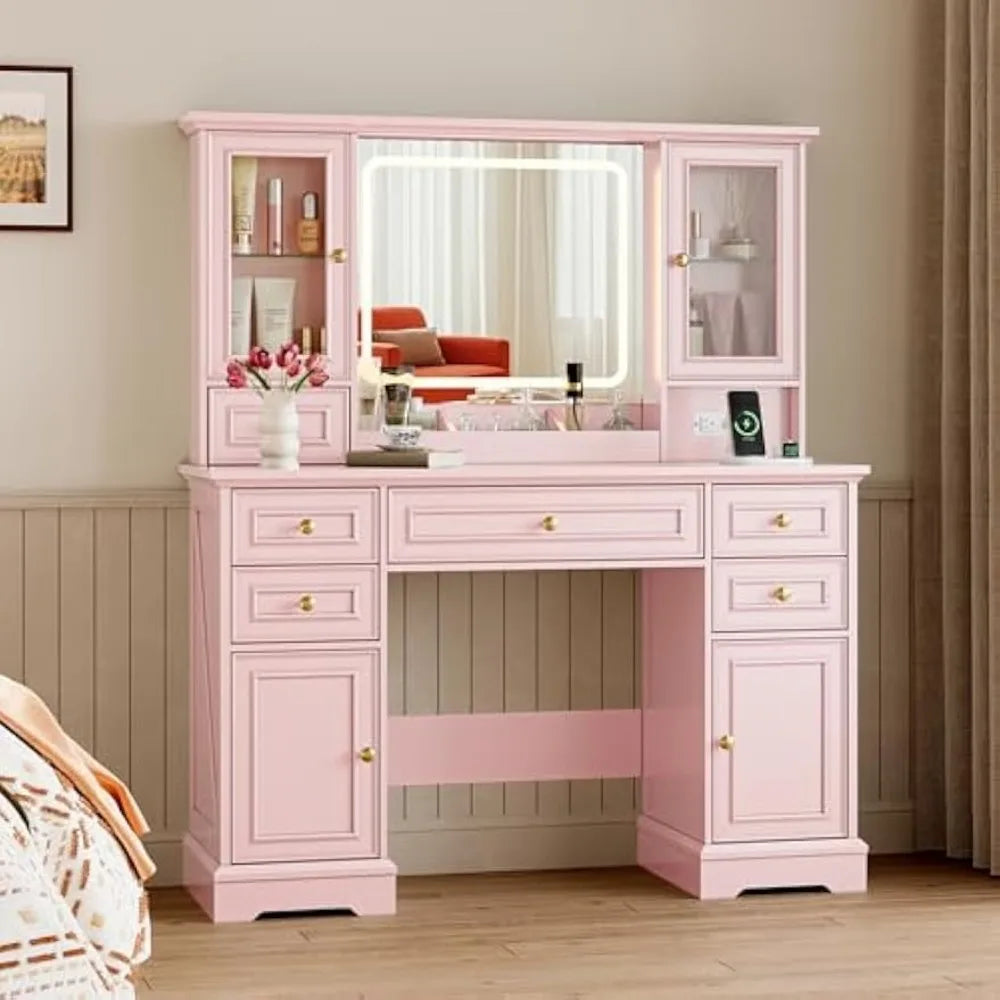 Large LED Makeup Vanity Desk with 3 Color Modes and USB Ports