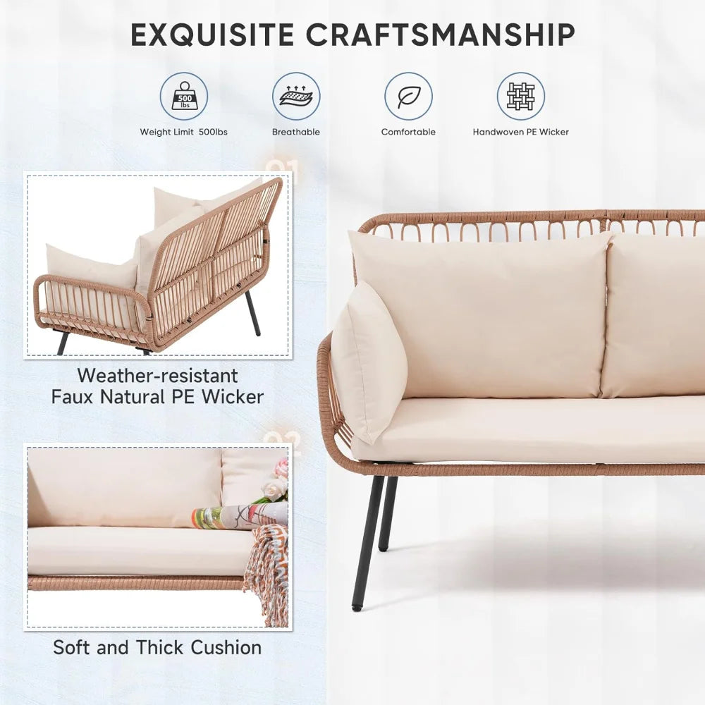 Ljustra Patio Loveseat Outdoor Furniture Wicker Set with Cushions