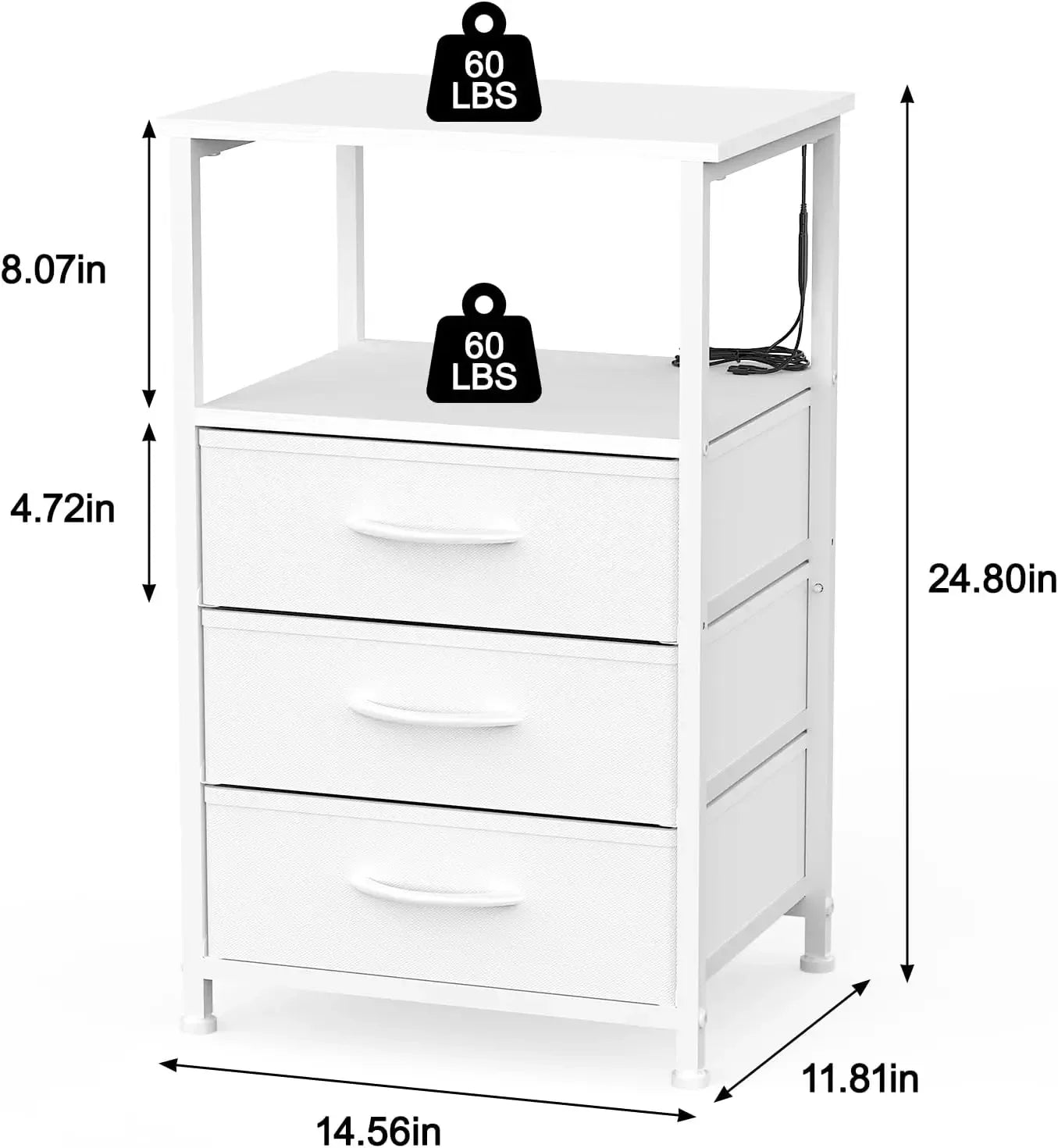Nightstand with LED Light and 3 Drawers Modern Bedside Table for Bedroom
