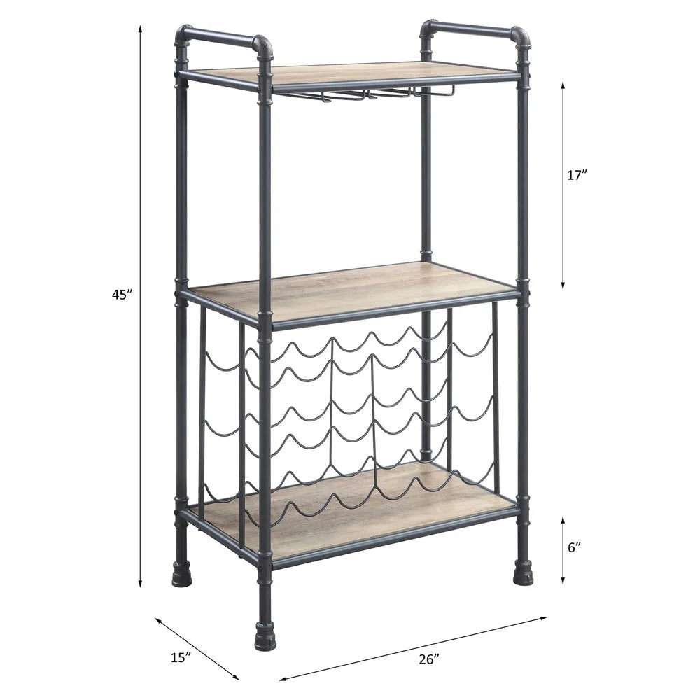 Industrial Wine Rack with Three-Tier Shelves and Metal Frame Holds 18 Bottles