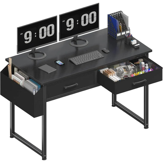Compact Computer Desk with 2 Fabric Drawers for Study and Gaming