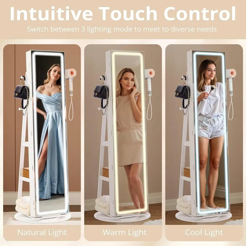 Ljustra LED Mirror Jewelry Cabinet 360° Swivel Lockable Armoire