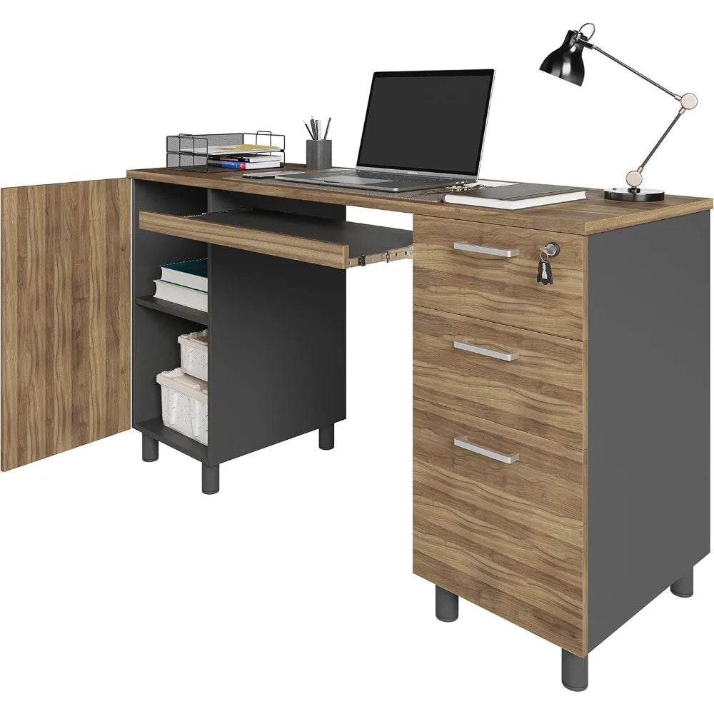 Modern Venice Computer Office Desk with Storage Cabinet and Drawers