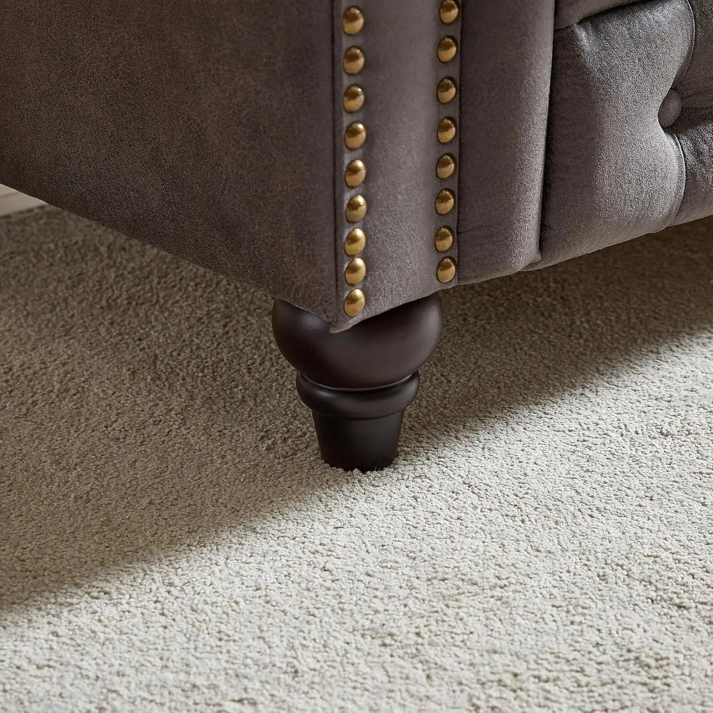 Ljustra Rolled Arm 3-Seater Sofa Couch with Nailhead Trim and Pillows