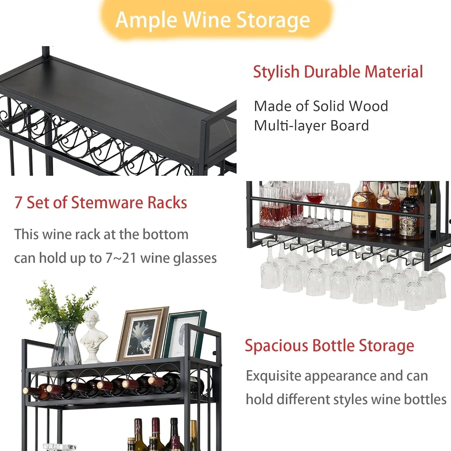 Wine Rack Glass Holder Metal Bottle Storage Home Bar Dining Kitchen