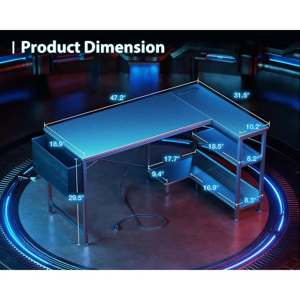 L Shaped Gaming Computer Desk with Power Outlets Corner Desk Small Space