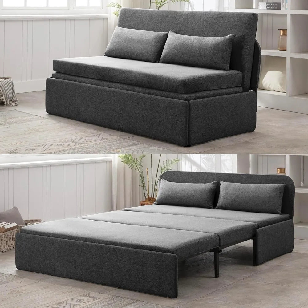 Queen Size Convertible Sofa Bed Couch with Pullout Beds and Pillows