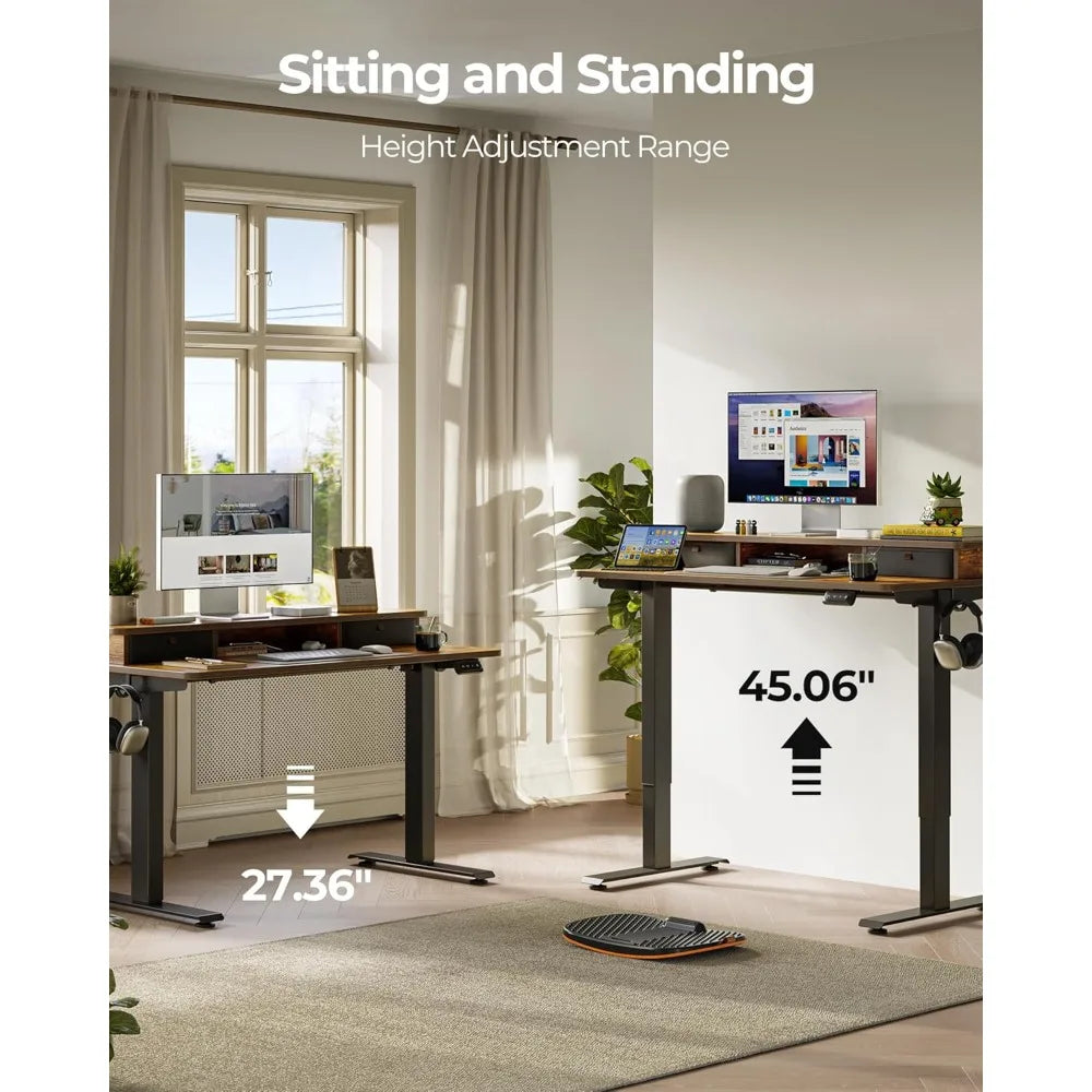 Height Adjustable Electric Standing Desk with Double Drawer 48x24
