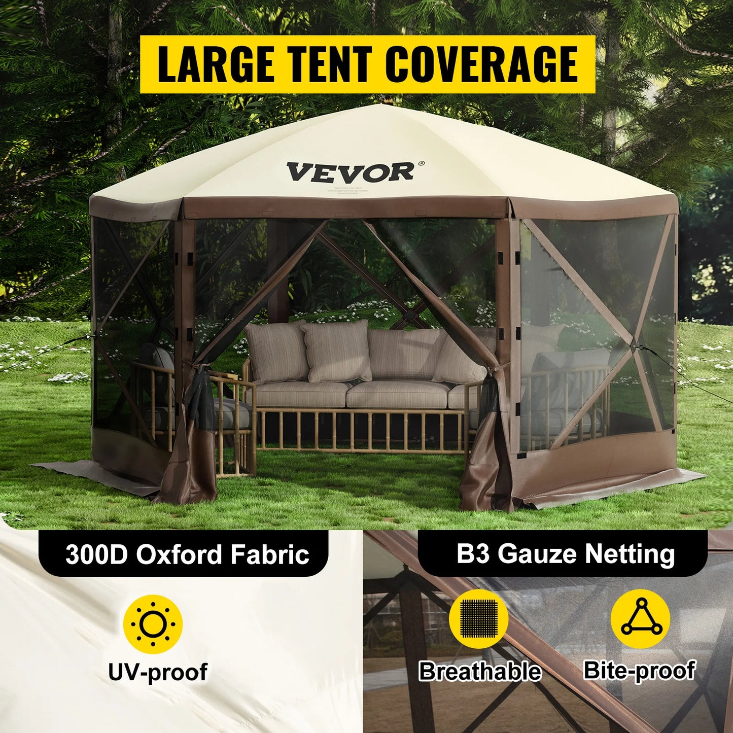 VEVOR Pop-up Camping Gazebo 12x12 10x10 Tent Canopy Outdoor Shelter