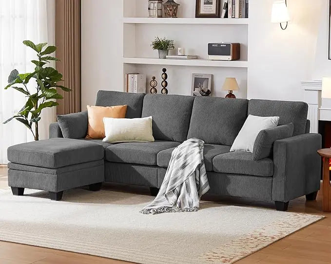 Ljustra Corduroy Modular Sectional Couch with Ottoman Chaise 4-seat Sofa