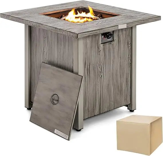 28 Inch Square Patio Fire Pit Table 40000 BTU Gas Fire Table with Lid