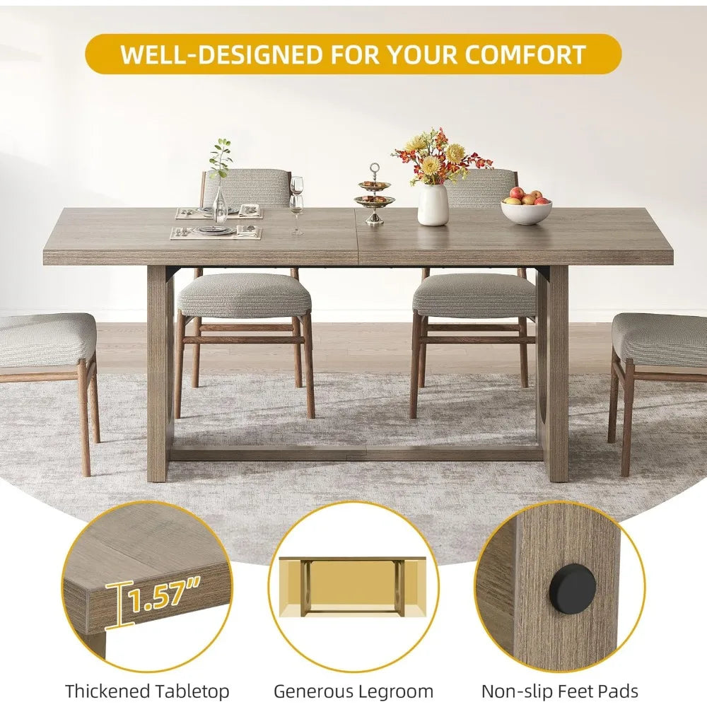 Large Rectangle Dining Table for 6-8 People Farmhouse Kitchen Table