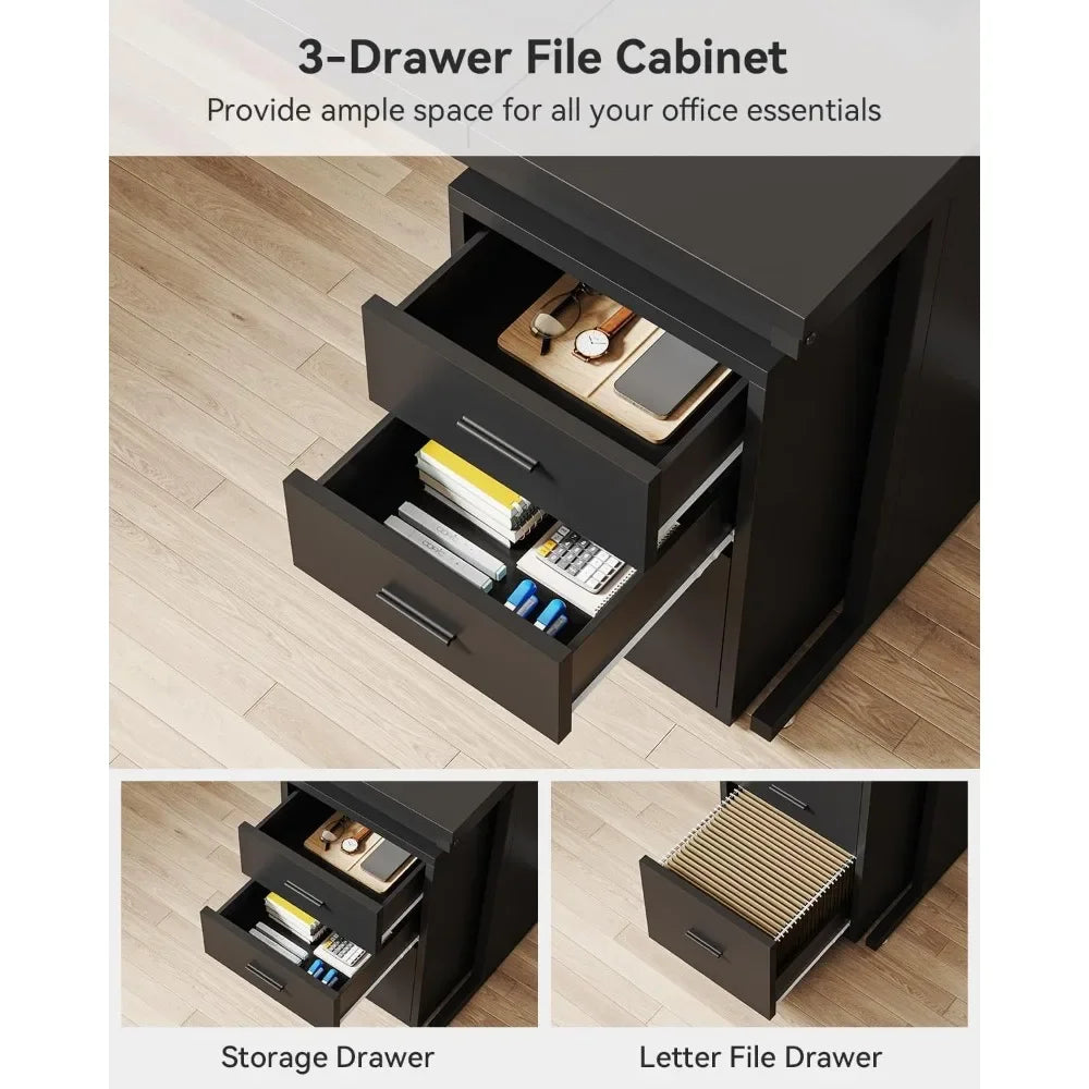 L-Shaped Executive Desk with Mobile File Cabinet Large Office Computer Desk