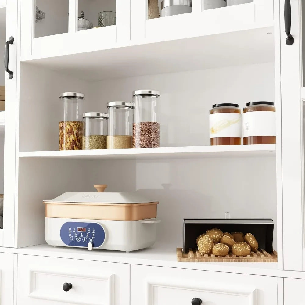 Large Kitchen Pantry Storage Cabinet Freestanding Cupboard with Glass Doors