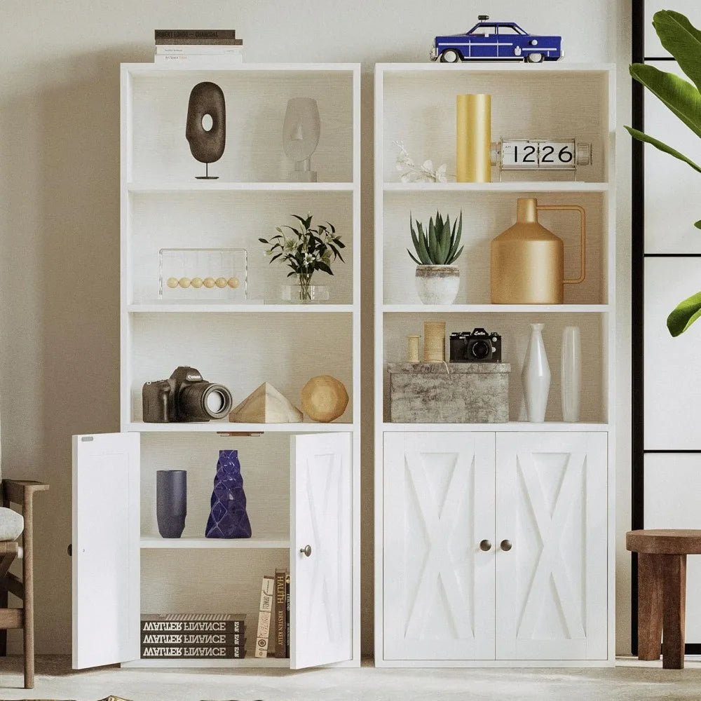 Industrial Bookshelves with Doors 5 Shelf Display Storage Home Decor