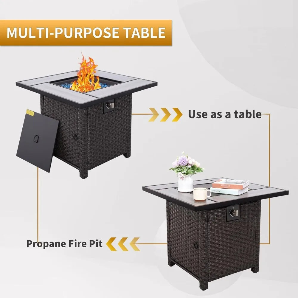 Propane Fire Pit 30 Inch Outdoor Gas Fire Table with Fire Glass Cover
