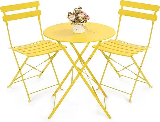 Outdoor 3 Piece Patio Bistro Set Folding Table Chairs Space Saving