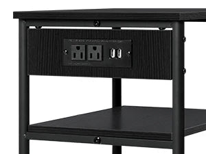 Space Saving Nightstand with USB Ports and Storage Drawer for Bedroom
