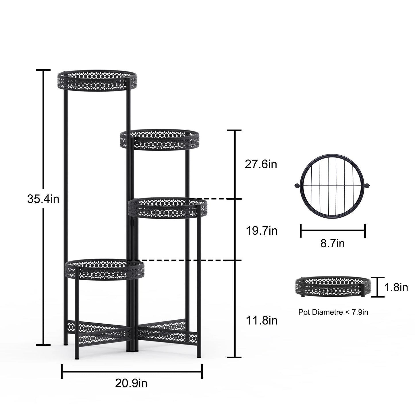 3 Tier Foldable Iron Metal Plant Stand Indoor Outdoor Flower Rack