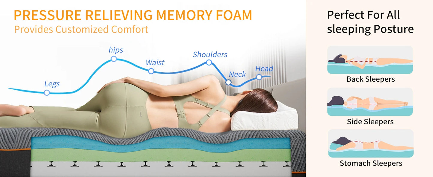 King Memory Foam Mattress 14 Inch Cooling Gel Pressure Relief