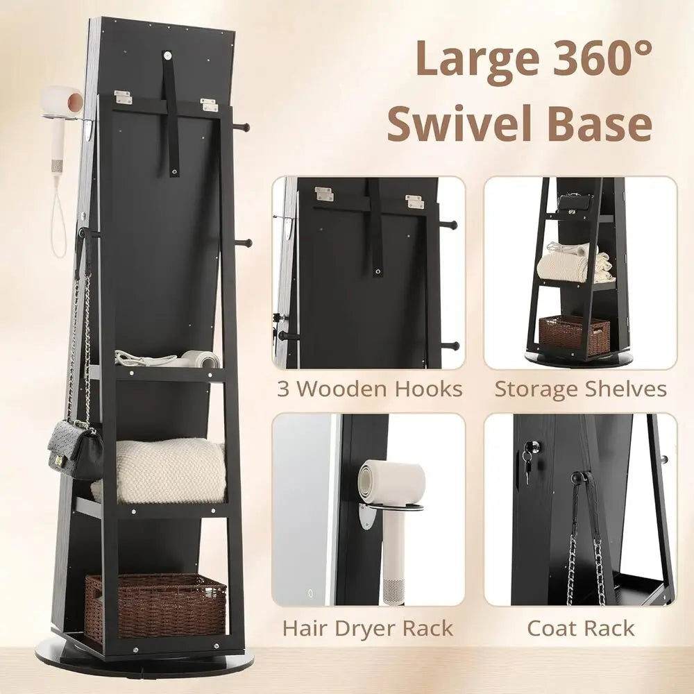 Ljustra LED Mirror Jewelry Cabinet 360° Swivel Lockable Armoire