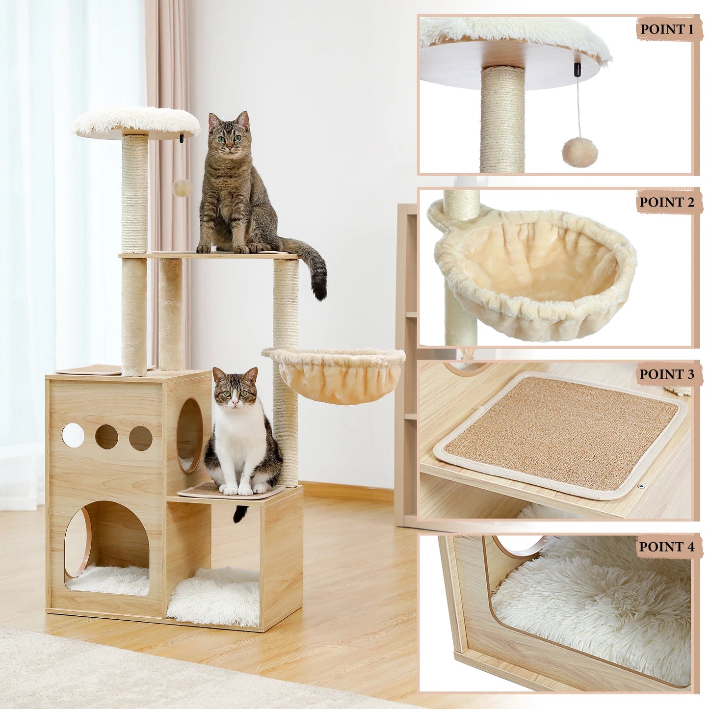 Ljustra Cat Tree Tower with Sisal Posts Large Perch Hammock Cozy Condo