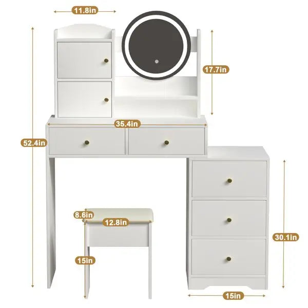 Ljustra Vanity Desk with Mirror Lights Adjustable Brightness Makeup Table